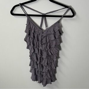 Y2K GUESS women's grey ruffle braided flowy crossback tank, M.